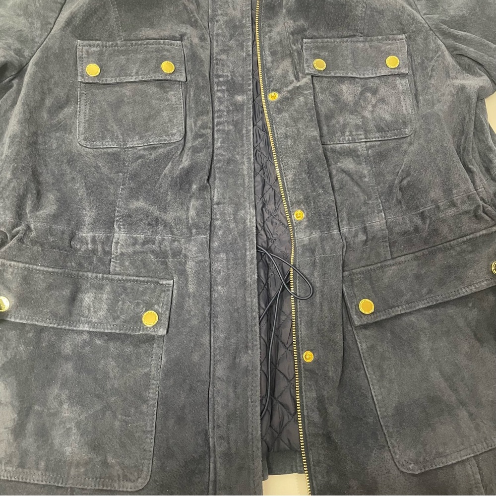 Isaac Mizrahi Live! Suede Zip Front Utility Jacket Navy XL - Picture 4 of 11